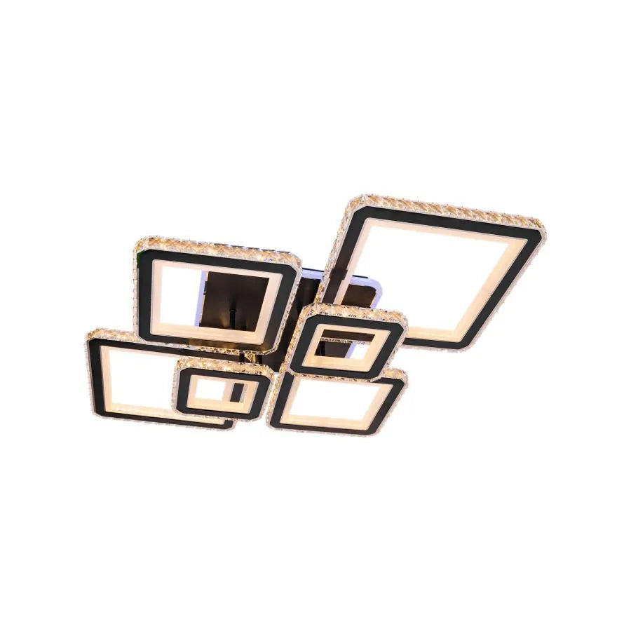 Lustra LED cu telecomanda si cristal QUADRIS RGB 177W, 6 Patrate, lumina Rece/Calda/Neutra 3000K/4000K/6000K, Dimabila, Negru, Metal si Cristal Lustre LED cu Telecomanda Default Title Alessandro Design