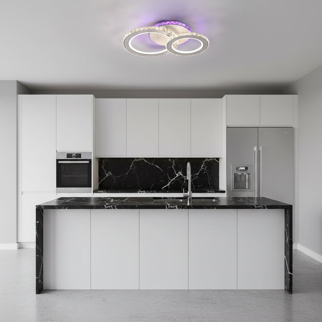 Lampadario LED con telecomando e cristallo NOVA ROTONDA RGB 42W, 2 Cerchi, Luce Fredda/Calda/Neutra, Dimmerabile, Lampadario LED Bianco con telecomando Titolo predefinito Alessandro Design