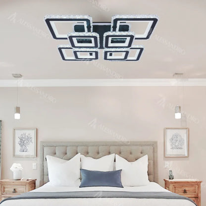 Lampadario LED con telecomando e cristallo LEILA RGB 176W, 8 Quadrati, Luce Fredda/Calda/Neutra, Dimmerabile, Nero Lampadari LED con Telecomando Titolo predefinito Alessandro Design
