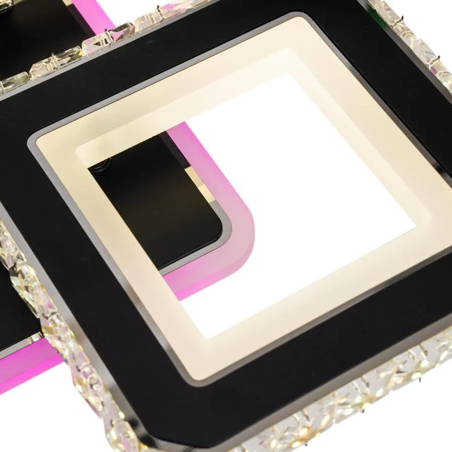 Lampadario LED con telecomando e cristallo LEILA RGB 69W, 4 Quadrati, Luce Fredda/Calda/Neutra, Dimmerabile, Nero Lampadari LED con Telecomando Titolo predefinito Alessandro Design
