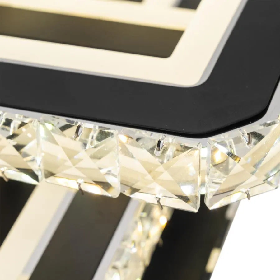 Lampadario LED con telecomando e cristallo LEILA 88W, 3 Quadrati, Luce Fredda/Calda/Neutra, Dimmerabile, Cromo Nero Lucido Lampadari LED con Telecomando Titolo predefinito Alessandro Design