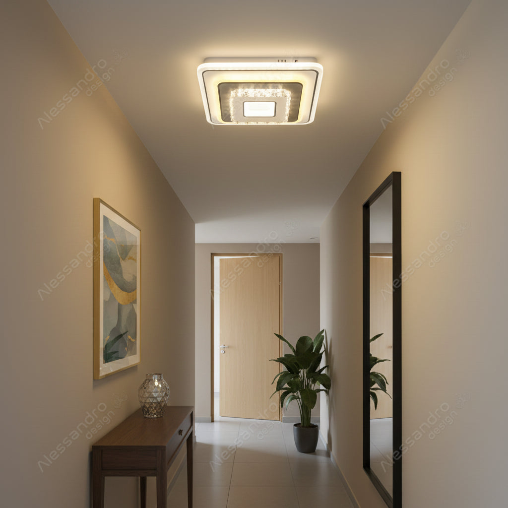 Lampadario LED in cristallo MITA 39W, 20x20cm, Quadrato, Luce Fredda/Calda/Neutra, Lampadari LED Bianchi Titolo predefinito Alessandro Design
