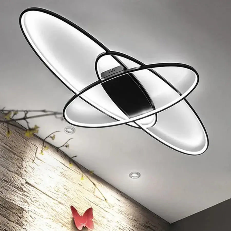 Lustra LED cu telecomanda ORBITA 74W, 3 Elemente, Ovala, lumina Rece/Calda/Neutra, Dimabila, Negru Lustre LED cu Telecomanda Default Title Alessandro Design