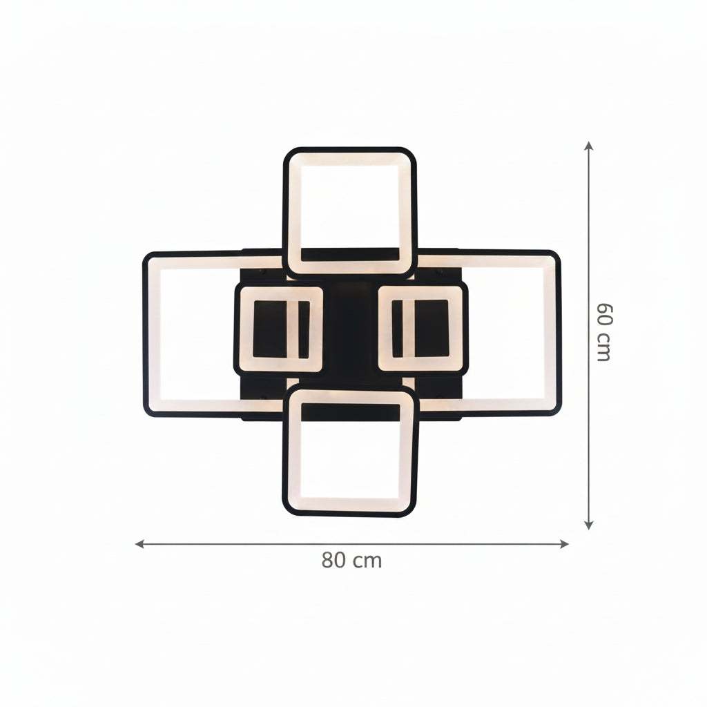 Lampadario LED con telecomando ELLA 120W, 6 Quadrati, Luce Fredda/Calda/Neutra, Dimmerabile, Nero, Metallo e Acrilico Lampadari LED con Telecomando Titolo predefinito Alessandro Design