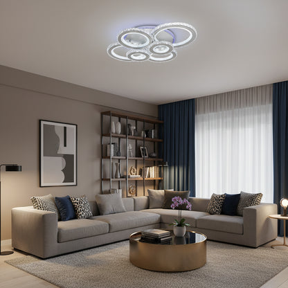 Lampadario LED con telecomando e cristallo NOVA ROTONDA RGB 145W, 6 Cerchi, Luce Fredda/Calda/Neutra, Dimmerabile, Lampadari LED Cristallo Bianco Titolo predefinito Alessandro Design
