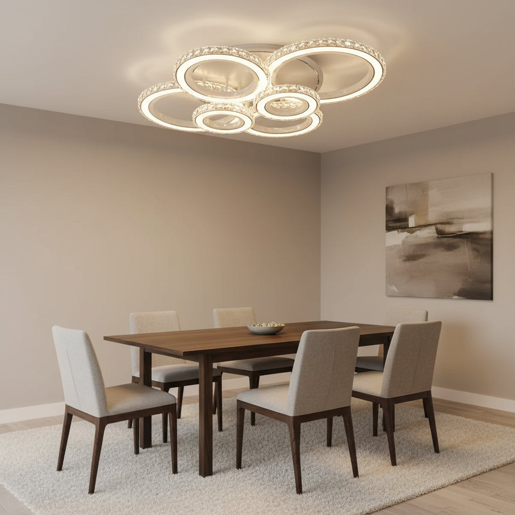 Lampadario LED con telecomando e cristallo NOVA ROTONDA RGB 145W, 6 Cerchi, Luce Fredda/Calda/Neutra, Dimmerabile, Lampadari LED Cristallo Bianco Titolo predefinito Alessandro Design