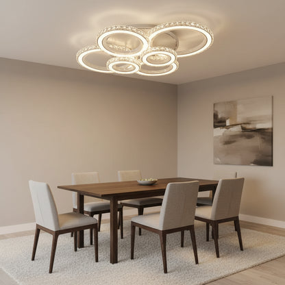 Lampadario LED con telecomando e cristallo NOVA ROTONDA RGB 145W, 6 Cerchi, Luce Fredda/Calda/Neutra, Dimmerabile, Lampadari LED Cristallo Bianco Titolo predefinito Alessandro Design