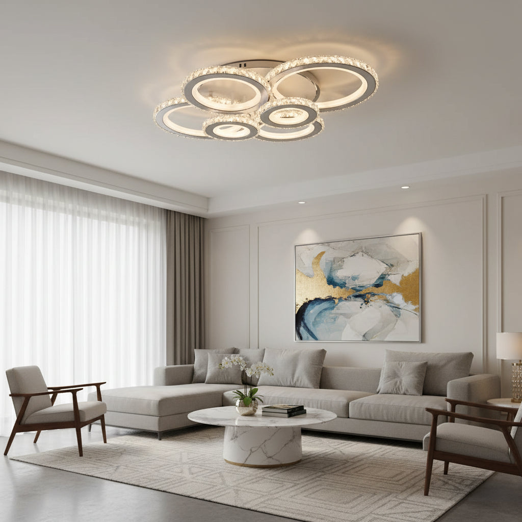 Lampadario LED con telecomando e cristallo NOVA ROTONDA RGB 145W, 6 Cerchi, Luce Fredda/Calda/Neutra, Dimmerabile, Lampadari LED Cristallo Bianco Titolo predefinito Alessandro Design