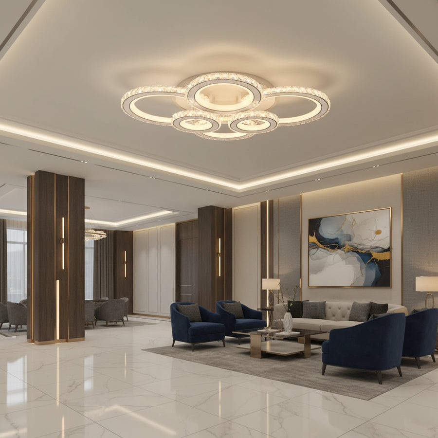 Lampadario LED con telecomando e cristallo NOVA ROTONDA RGB 145W, 6 Cerchi, Luce Fredda/Calda/Neutra, Dimmerabile, Lampadari LED Cristallo Bianco Titolo predefinito Alessandro Design
