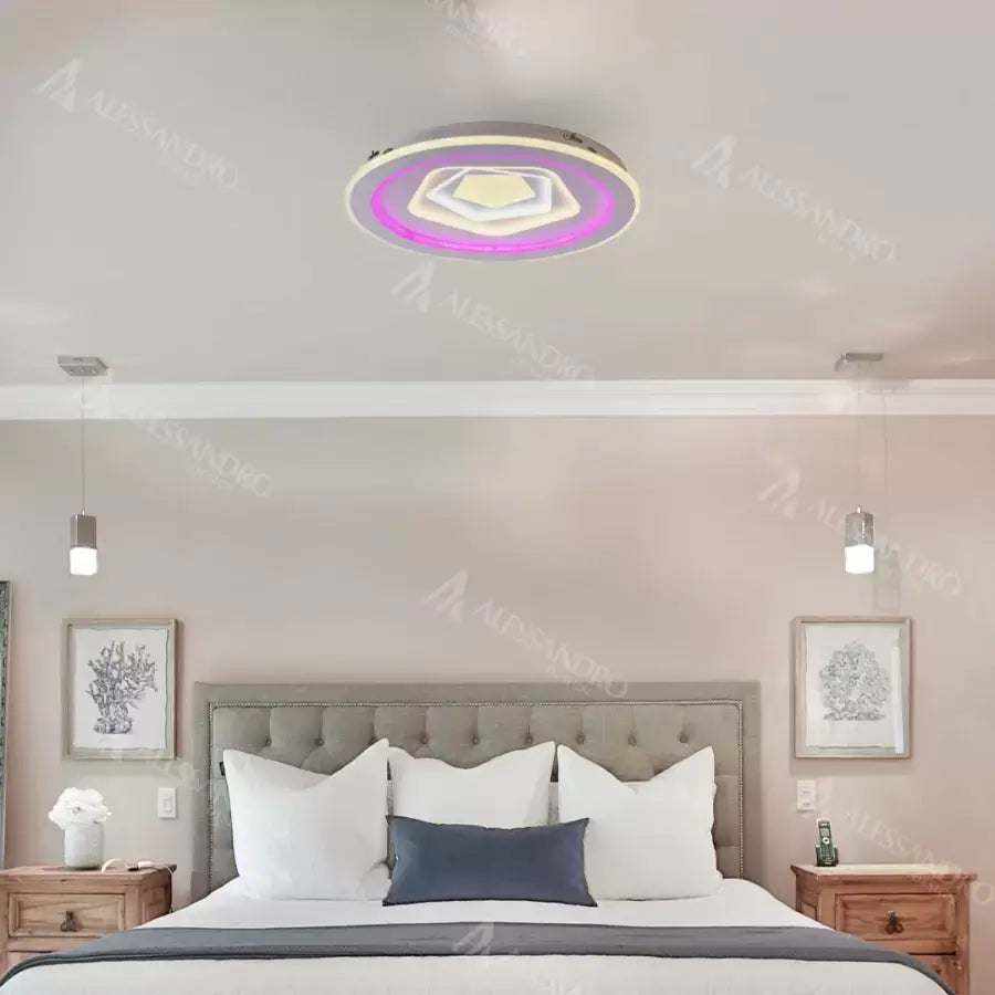 Lustra LED cu telecomanda MEIRA RGB, 180W, lumina Rece/Calda/Neutra, Dimabila, Alb Lustre LED cu Telecomanda Default Title Alessandro Design