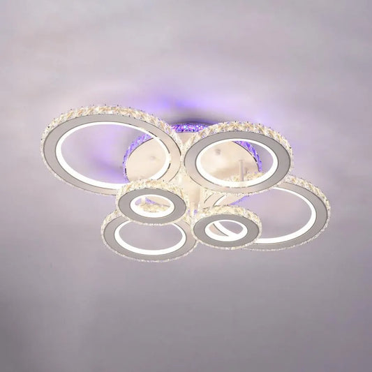 Lampadario LED con telecomando e cristallo MEILI ZAFINA RGB 238W, 6 Cerchi, Luce Fredda/Calda/Neutra, Dimmerabile, Lampadari LED Cristallo Bianco Titolo predefinito Alessandro Design