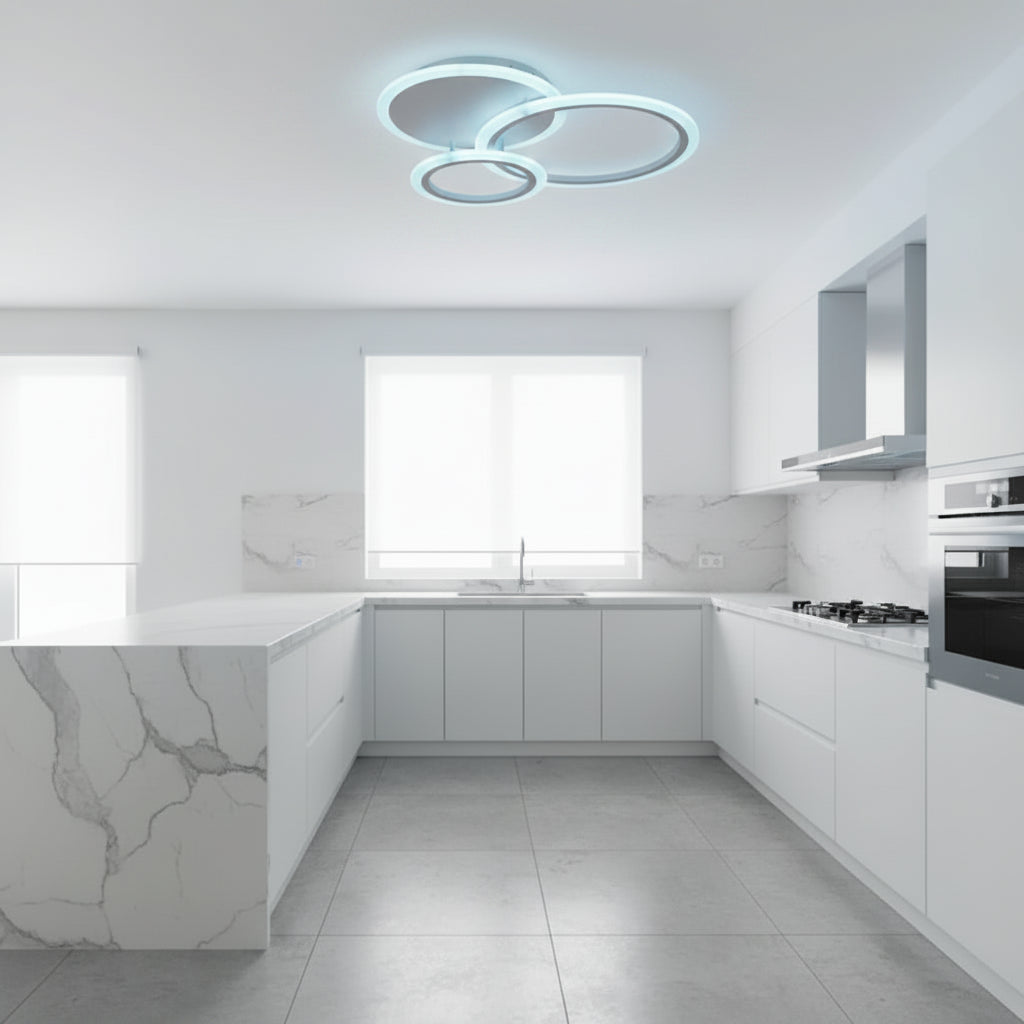 Lampadario a LED con telecomando LUCY 45W, 3 Cerchi, Luce Fredda/Calda/Neutra, Dimmerabile, Lampadario a LED Bianco con telecomando Titolo predefinito Alessandro Design
