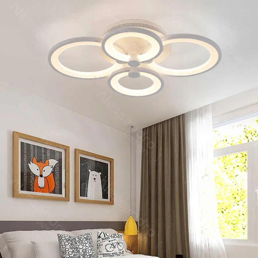 Lampadario a LED con telecomando ALANI 52W, 4 Cerchi, Luce Fredda/Calda/Neutra, Dimmerabile, Lampadario a LED Bianco con telecomando Titolo predefinito Alessandro Design