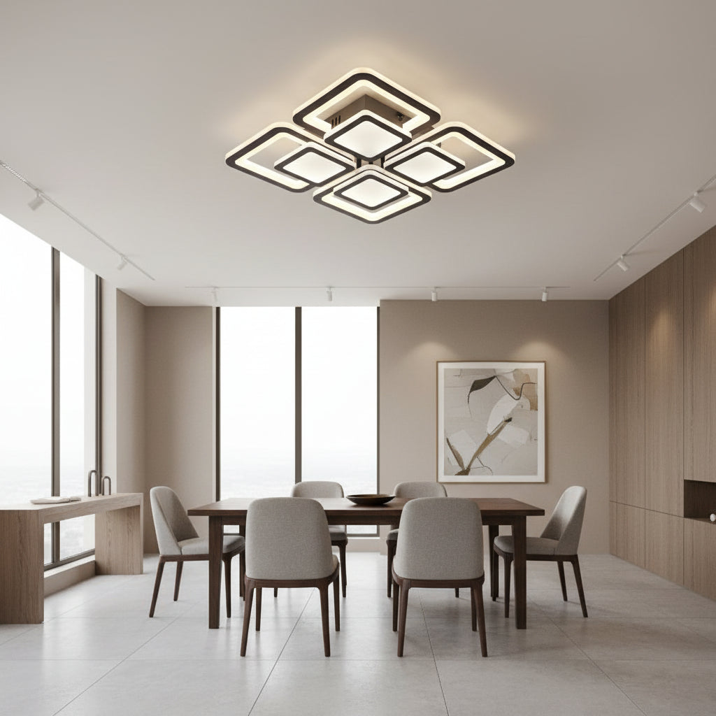 Lampadario a LED con telecomando SUSAN 96W, 4 Quadrati, Luce Fredda/Calda/Neutra, Dimmerabile, Nero Lampadari a LED con telecomando Titolo predefinito Alessandro Design