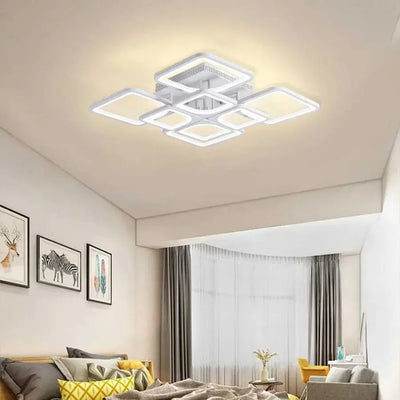 Lampadario LED con telecomando ZOE 138W, 8 Quadrati, Luce Fredda/Calda/Neutra, Dimmerabile, Bianco