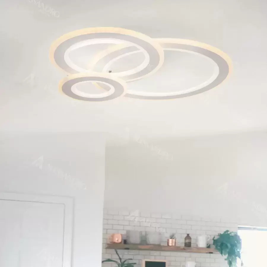 Lampadario LED KYLIE 77W, 3 Cerchi, Luce Fredda/Calda/Neutra, Bianco
