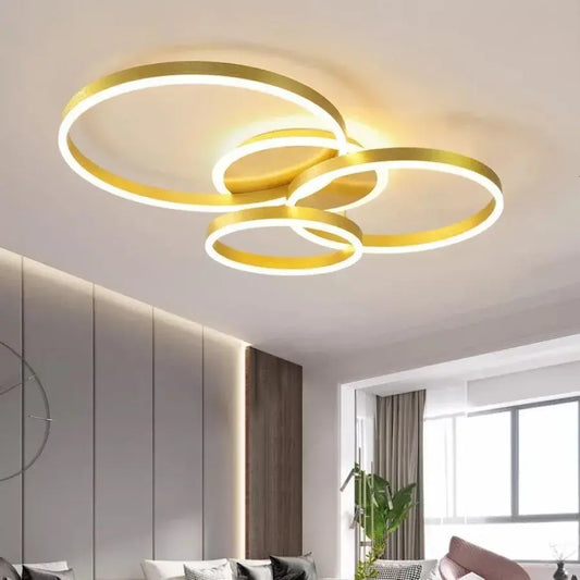 Lampadario LED con telecomando LYRA 100W, 3 Cerchi, Luce Fredda/Calda/Neutra, Dimmerabile, Lampadari LED Oro Spazzolato con Telecomando Titolo predefinito Alessandro Design