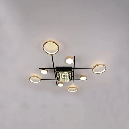 Lustra LED cu telecomanda si cristal MISEL 168W, 9 Elemente, lumina Rece/Calda/Neutra, Dimabila, Negru Auriu Lustre LED cu Telecomanda Default Title Alessandro Design