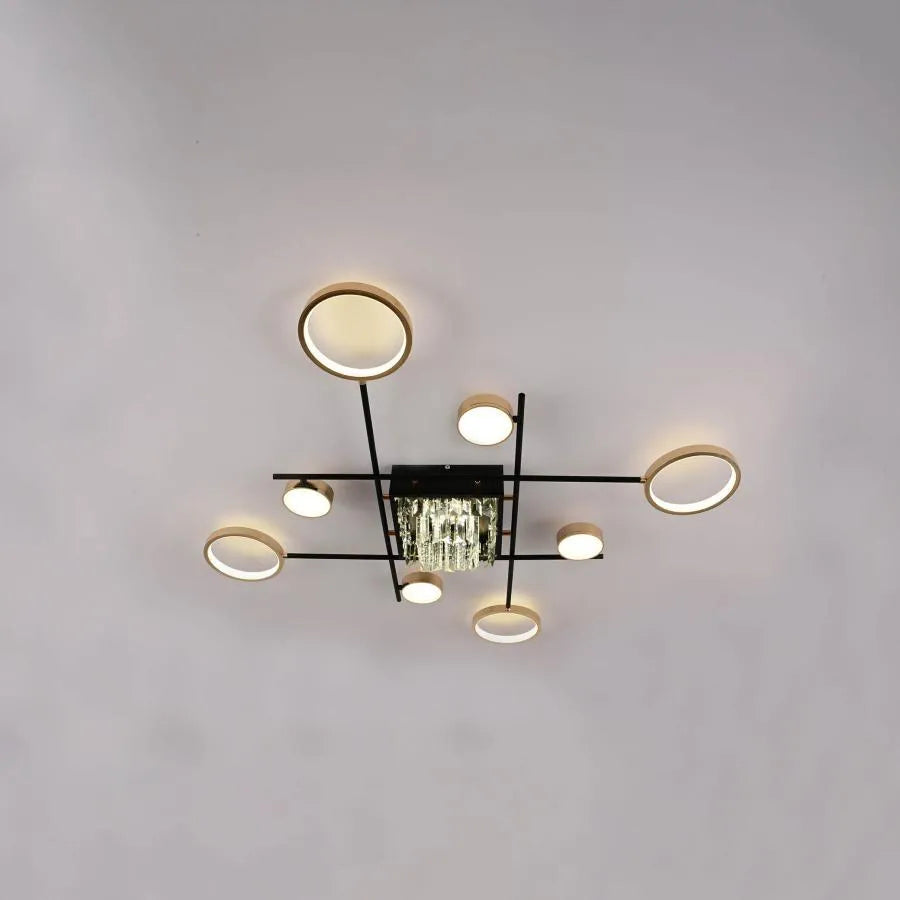 Lustra LED cu telecomanda si cristal MISEL 168W, 9 Elemente, lumina Rece/Calda/Neutra, Dimabila, Negru Auriu Lustre LED cu Telecomanda Default Title Alessandro Design