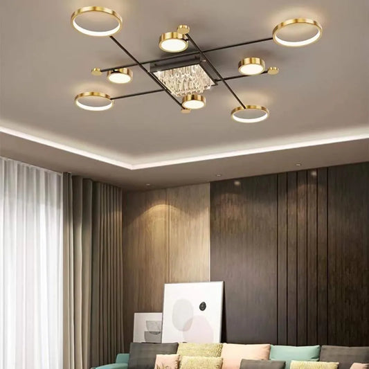 Lampadario LED con telecomando e cristallo MISEL 168W, 9 Elementi, Luce Fredda/Calda/Neutra, Dimmerabile, Lampadari LED Nero Oro con Telecomando Titolo predefinito Alessandro Design