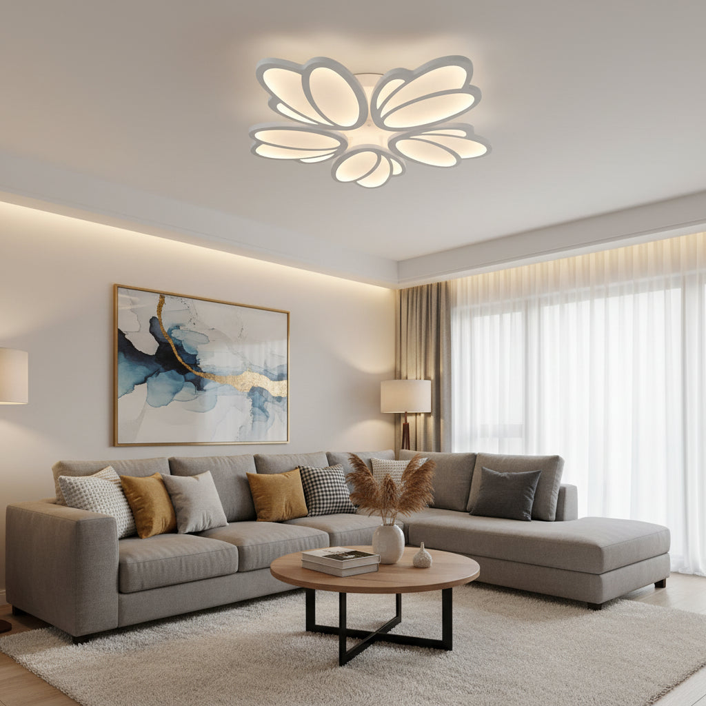 Lampadario a LED con telecomando TULIP 81W, 5 Petali, Luce Fredda/Calda/Neutra, Dimmerabile, Lampadario a LED Bianco con telecomando Titolo predefinito Alessandro Design