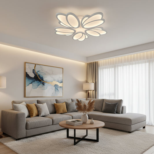 Lampadario a LED con telecomando TULIP 81W, 5 Petali, Luce Fredda/Calda/Neutra, Dimmerabile, Lampadario a LED Bianco con telecomando Titolo predefinito Alessandro Design