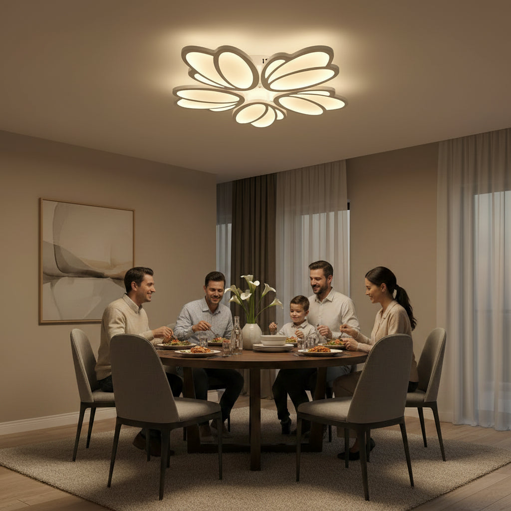 Lampadario a LED con telecomando TULIP 81W, 5 Petali, Luce Fredda/Calda/Neutra, Dimmerabile, Lampadario a LED Bianco con telecomando Titolo predefinito Alessandro Design