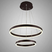 Lampadario LED a sospensione con telecomando OLATHE 180W, 2 Cerchi, Luce Fredda/Calda/Neutra, Dimmerabile, Marrone, Regolabile in Altezza