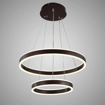 Lampadario LED a sospensione con telecomando OLATHE 180W, 2 Cerchi, Luce Fredda/Calda/Neutra, Dimmerabile, Marrone, Regolabile in Altezza