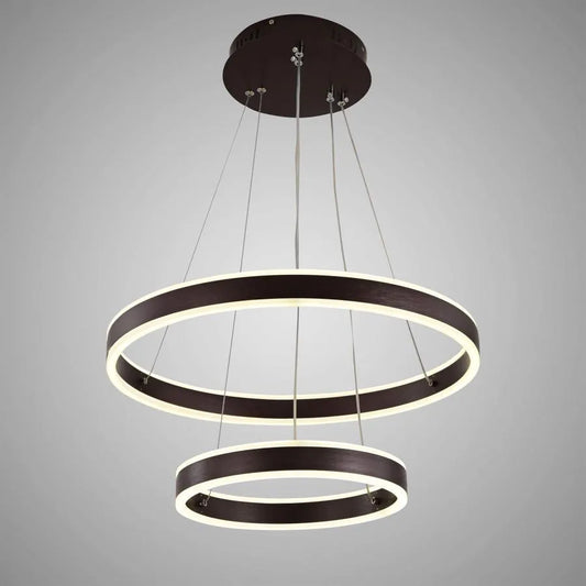 Lampadario LED a sospensione con telecomando OLATHE 180W, 2 Cerchi, Luce Fredda/Calda/Neutra, Dimmerabile, Marrone, Regolabile in Altezza