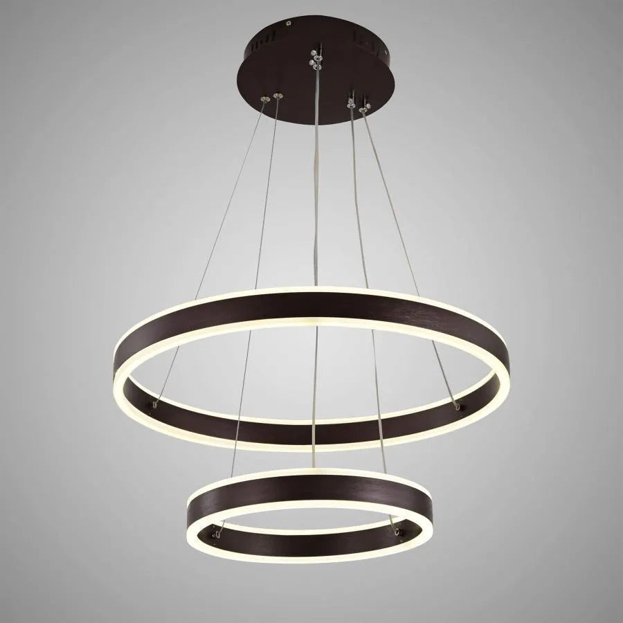 Lampadario LED a sospensione con telecomando OLATHE 180W, 2 Cerchi, Luce Fredda/Calda/Neutra, Dimmerabile, Marrone, Regolabile in Altezza