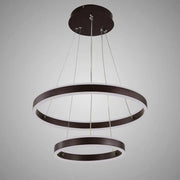 Lampadario LED a sospensione con telecomando OLATHE 180W, 2 Cerchi, Luce Fredda/Calda/Neutra, Dimmerabile, Marrone, Regolabile in Altezza