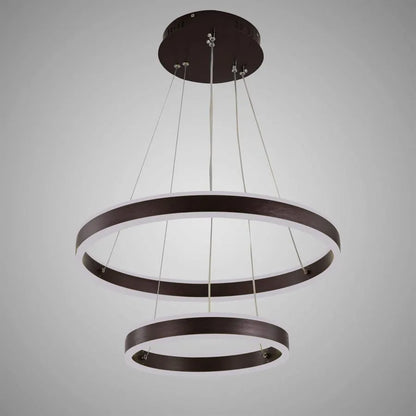 Lampadario LED a sospensione con telecomando OLATHE 180W, 2 Cerchi, Luce Fredda/Calda/Neutra, Dimmerabile, Marrone, Regolabile in Altezza