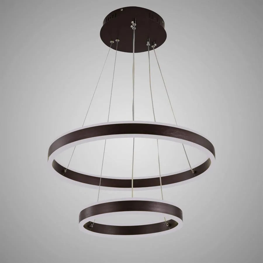 Lampadario LED a sospensione con telecomando OLATHE 180W, 2 Cerchi, Luce Fredda/Calda/Neutra, Dimmerabile, Marrone, Regolabile in Altezza