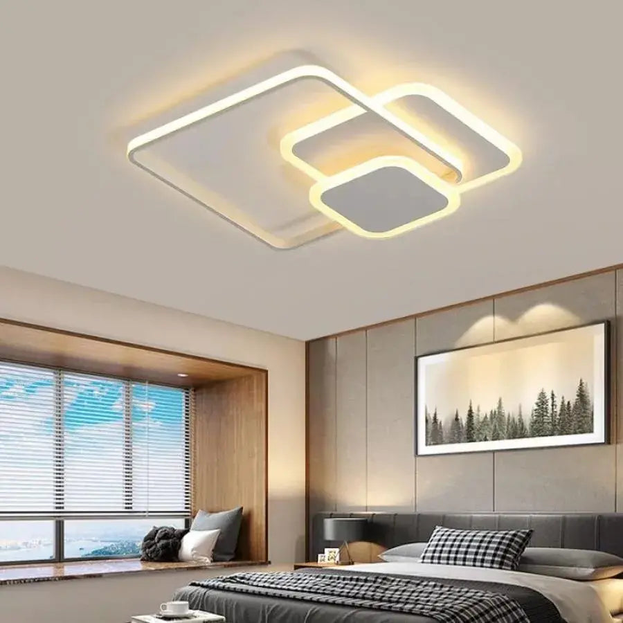 Lampadario a LED con telecomando ANEMONA 75W, 3 Quadrati, Luce Fredda/Calda/Neutra, Dimmerabile, Lampadario a LED Bianco con telecomando Titolo predefinito Alessandro Design