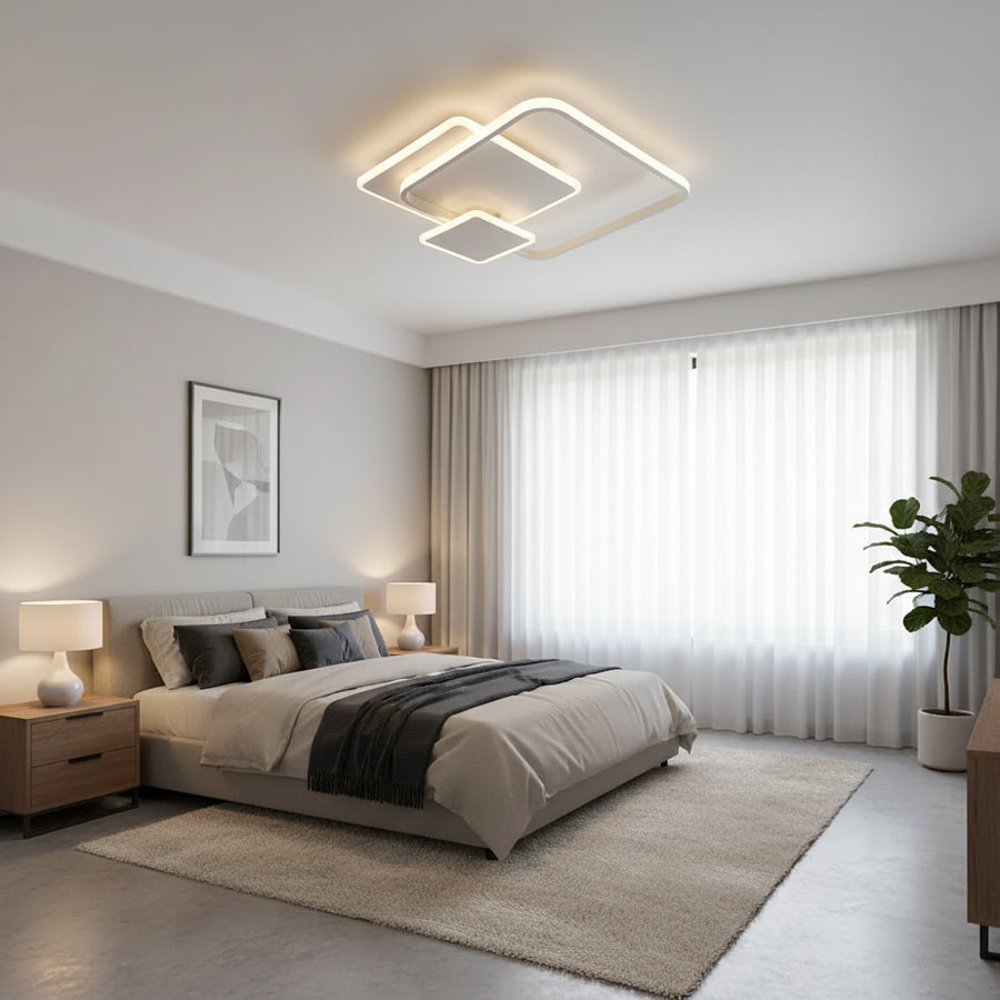 Lampadario a LED con telecomando ANEMONA 75W, 3 Quadrati, Luce Fredda/Calda/Neutra, Dimmerabile, Lampadario a LED Bianco con telecomando Titolo predefinito Alessandro Design