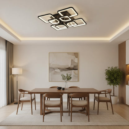 Lampadario LED con telecomando ZOE, 8 Quadrati, 138W, Luce Fredda/Calda/Neutra, Dimmerabile, Nero