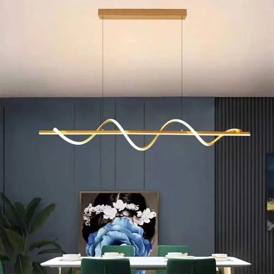 Lampadario LED a sospensione con telecomando AMINIA 80W, Lineare, Luce Fredda/Calda/Neutra, Dimmerabile, Dorato, Altezza Regolabile Lampadari Moderni Titolo predefinito Alessandro Design