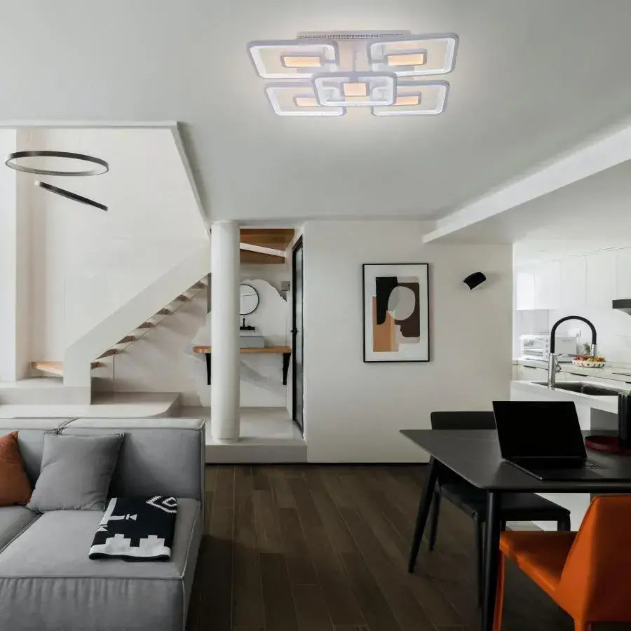 Lampadario a LED con telecomando FELIX 119W, 5 Quadrati, Luce Fredda/Calda/Neutra, Dimmerabile, Lampadario a LED Bianco con telecomando Titolo predefinito Alessandro Design