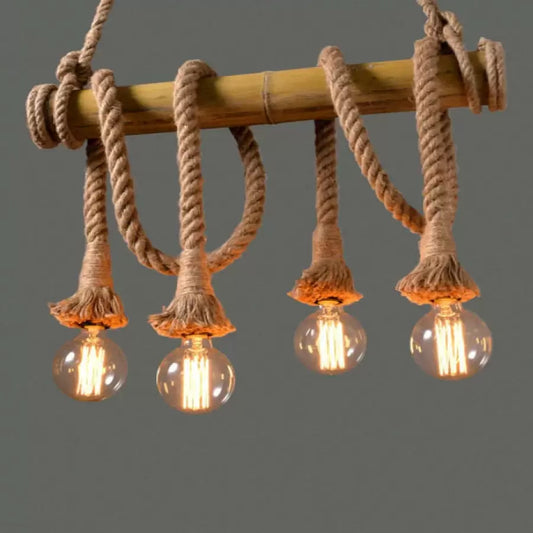 Lustra NIDIA 4x E27 Bambus si Franghie Maro Lustre Vintage Default Title Alessandro Design