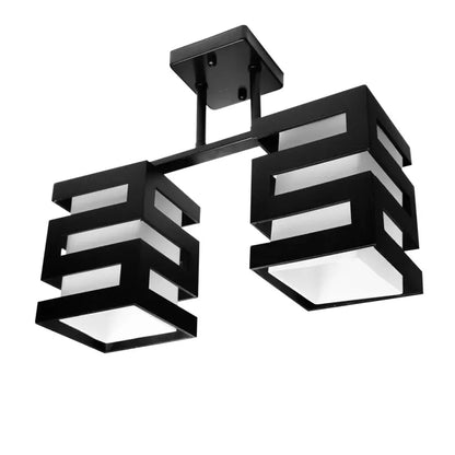 VANJA Lampadario in Legno con Paralume Quadrato 2 X Attacco E27 Lampadari Classici Bianco Nero Titolo predefinito Alessandro Design