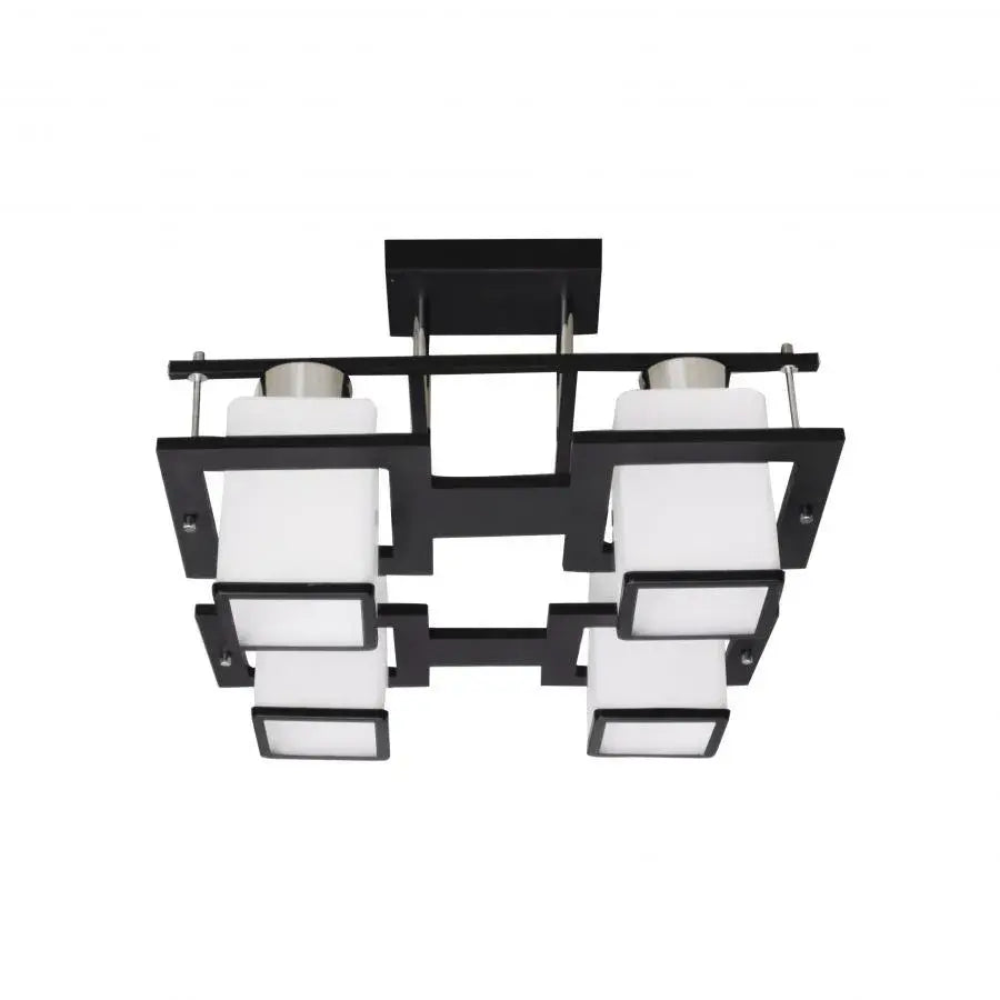 Lampadario classico Aramis in legno, paralume quadrato, 4 attacchi E27, lampadari classici bianco/nero Titolo predefinito Alessandro Design