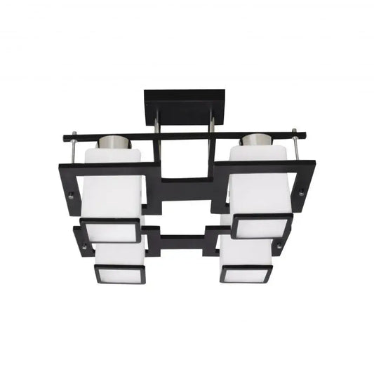 Lampadario classico Aramis in legno, paralume quadrato, 4 attacchi E27, lampadari classici bianco/nero Titolo predefinito Alessandro Design