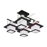Lampadario classico Aramis in legno, paralume quadrato, 4 attacchi E27, lampadari classici bianco/nero Titolo predefinito Alessandro Design