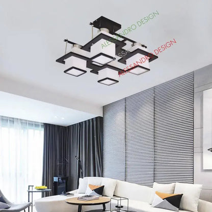 Lampadario classico Aramis in legno, paralume quadrato, 4 attacchi E27, lampadari classici bianco/nero Titolo predefinito Alessandro Design