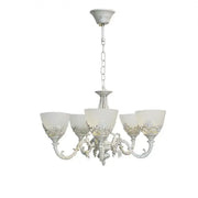 Lampadario VINTAGE, Tipologia a sospensione con bracci, COTTAGE, Circolare, 5xE27, Vetro e metallo, Lampadari classici bianchi Titolo predefinito Alessandro Design