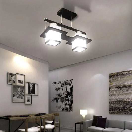 Lampadario classico Aramis con paralume quadrato in legno 2X E27 Lampadari classici grigio nero Titolo predefinito Alessandro Design