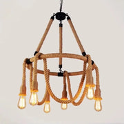 Lampadario rustico a corda 6x E27 Lampadari vintage sospesi a corda circolare Titolo predefinito Alessandro Design