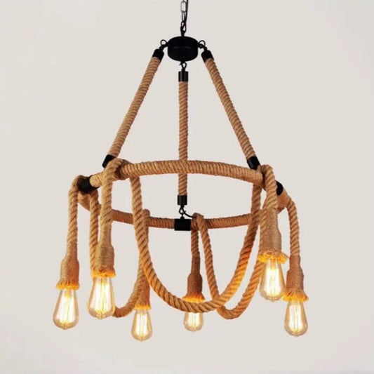 Lustra Snuri Rustic 6x E27 Circulara Franghie Suspendata Lustre Vintage Default Title Alessandro Design