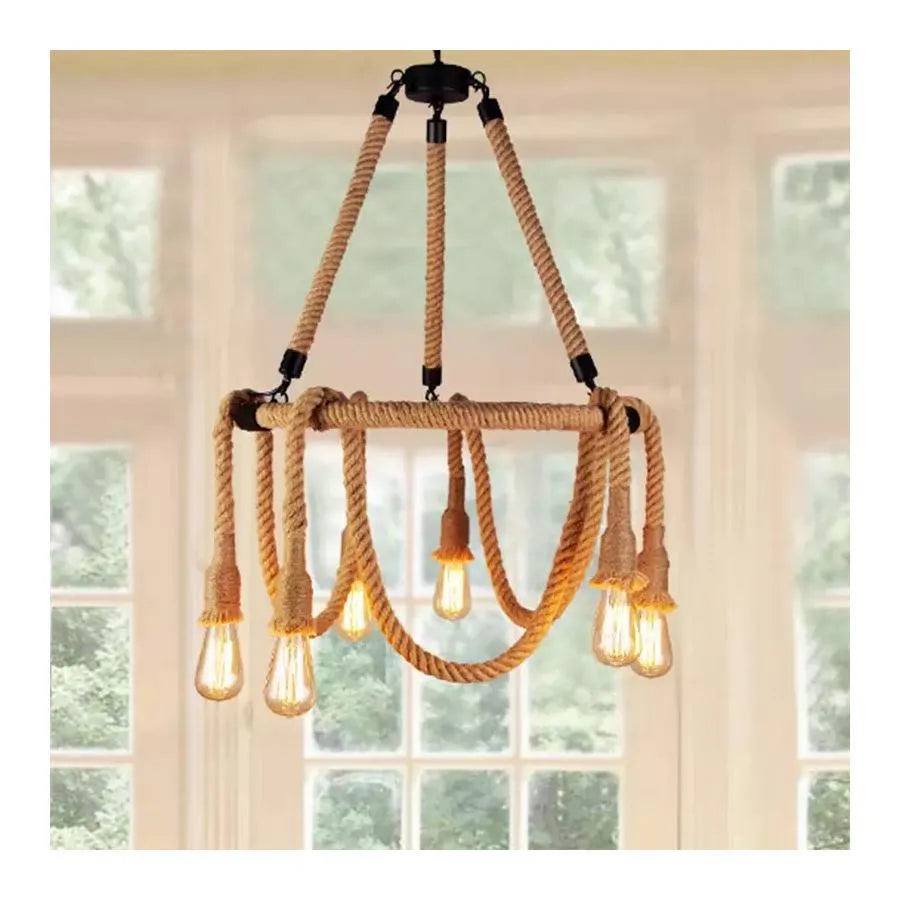 Lampadario rustico a corda 6x E27 Lampadari vintage sospesi a corda circolare Titolo predefinito Alessandro Design